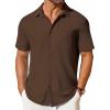 COOFANDY Men’s Short Sleeve Button Down Shirt Casual Summer Beach Shirt Waffle Knit Shirts Wrinkle Free Untucked Shirt(Brown)