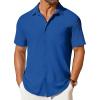 COOFANDY Men’s Short Sleeve Button Down Shirt Casual Summer Beach Shirt Waffle Knit Shirts Wrinkle Free Untucked Shirt(Deep Blue)