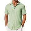 COOFANDY Men’s Short Sleeve Button Down Shirt Casual Summer Beach Shirt Waffle Knit Shirts Wrinkle Free Untucked Shirt(Light Green)
