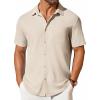 COOFANDY Men’s Short Sleeve Button Down Shirt Casual Summer Beach Shirt Waffle Knit Shirts Wrinkle Free Untucked Shirt(Light Khaki)