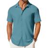 COOFANDY Men’s Short Sleeve Button Down Shirt Casual Summer Beach Shirt Waffle Knit Shirts Wrinkle Free Untucked Shirt(Peacock Blue)