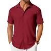 COOFANDY Men’s Short Sleeve Button Down Shirt Casual Summer Beach Shirt Waffle Knit Shirts Wrinkle Free Untucked Shirt(Wine Red)