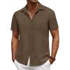 COOFANDY Men’s Short Sleeve Button Down Shirt Casual Summer Beach Untucked Vacation Textured Shirts with Pocket(Acorn)