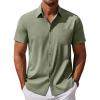 COOFANDY Men’s Short Sleeve Button Down Shirt Casual Summer Beach Untucked Vacation Textured Shirts with Pocket(Army Green)