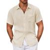 COOFANDY Men’s Short Sleeve Button Down Shirt Casual Summer Beach Untucked Vacation Textured Shirts with Pocket(Beige)
