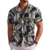 COOFANDY Men’s Short Sleeve Button Down Shirt Casual Summer Beach Untucked Vacation Textured Shirts with Pocket(Black / Plam Leaf)