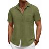 COOFANDY Men’s Short Sleeve Button Down Shirt Casual Summer Beach Untucked Vacation Textured Shirts with Pocket(Chive)