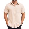 COOFANDY Men’s Short Sleeve Button Down Shirt Casual Summer Beach Untucked Vacation Textured Shirts with Pocket(Cream)