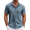 COOFANDY Men’s Short Sleeve Button Down Shirt Casual Summer Beach Untucked Vacation Textured Shirts with Pocket(Dark Blue)