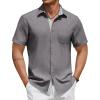 COOFANDY Men’s Short Sleeve Button Down Shirt Casual Summer Beach Untucked Vacation Textured Shirts with Pocket(Dark Gray)