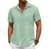 COOFANDY Men’s Short Sleeve Button Down Shirt Casual Summer Beach Untucked Vacation Textured Shirts with Pocket(Gossamer Green)