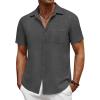 COOFANDY Men’s Short Sleeve Button Down Shirt Casual Summer Beach Untucked Vacation Textured Shirts with Pocket(Granite Gray)