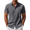 COOFANDY Men’s Short Sleeve Button Down Shirt Casual Summer Beach Untucked Vacation Textured Shirts with Pocket(Gray)