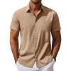 COOFANDY Men’s Short Sleeve Button Down Shirt Casual Summer Beach Untucked Vacation Textured Shirts with Pocket(Khaki)