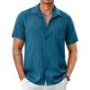 COOFANDY Men’s Short Sleeve Button Down Shirt Casual Summer Beach Untucked Vacation Textured Shirts with Pocket(Lake Blue)