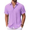 COOFANDY Men’s Short Sleeve Button Down Shirt Casual Summer Beach Untucked Vacation Textured Shirts with Pocket(Lavender)