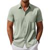 COOFANDY Men’s Short Sleeve Button Down Shirt Casual Summer Beach Untucked Vacation Textured Shirts with Pocket(Light Green)