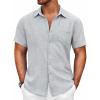 COOFANDY Men’s Short Sleeve Button Down Shirt Casual Summer Beach Untucked Vacation Textured Shirts with Pocket(Light Grey)