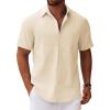 COOFANDY Men’s Short Sleeve Button Down Shirt Casual Summer Beach Untucked Vacation Textured Shirts with Pocket(Light Khaki)