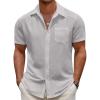 COOFANDY Men’s Short Sleeve Button Down Shirt Casual Summer Beach Untucked Vacation Textured Shirts with Pocket(Ligjt Grey)