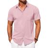 COOFANDY Men’s Short Sleeve Button Down Shirt Casual Summer Beach Untucked Vacation Textured Shirts with Pocket(Lotus Pink)