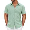 COOFANDY Men’s Short Sleeve Button Down Shirt Casual Summer Beach Untucked Vacation Textured Shirts with Pocket(Mint Green)