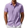 COOFANDY Men’s Short Sleeve Button Down Shirt Casual Summer Beach Untucked Vacation Textured Shirts with Pocket(Purple)