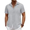 COOFANDY Men’s Short Sleeve Button Down Shirt Casual Summer Beach Untucked Vacation Textured Shirts with Pocket(Quiet Gray)