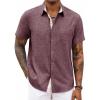 COOFANDY Men’s Short Sleeve Button Down Shirt Casual Summer Beach Untucked Vacation Textured Shirts with Pocket(Red)