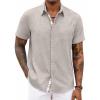 COOFANDY Men’s Short Sleeve Button Down Shirt Casual Summer Beach Untucked Vacation Textured Shirts with Pocket(Stone)