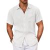 COOFANDY Men’s Short Sleeve Button Down Shirt Casual Summer Beach Untucked Vacation Textured Shirts with Pocket(White)