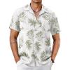 COOFANDY Men’s Short Sleeve Button Down Shirt Casual Summer Beach Untucked Vacation Textured Shirts with Pocket(White-green Leaves)
