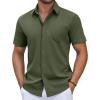 COOFANDY Mens Short Sleeve Button Down Shirt Casual Untucked Summer Shirt with Pocket(Army Green)