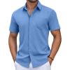 COOFANDY Mens Short Sleeve Button Down Shirt Casual Untucked Summer Shirt with Pocket(Blue)