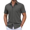 COOFANDY Mens Short Sleeve Button Down Shirt Casual Untucked Summer Shirt with Pocket(Dark Gray)