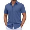 COOFANDY Mens Short Sleeve Button Down Shirt Casual Untucked Summer Shirt with Pocket(Deep Blue)