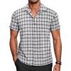 COOFANDY Mens Short Sleeve Button Down Shirt Plaid Button Up Shirts Casual 75% Cotton Work Shirts(A-black&white)