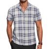 COOFANDY Mens Short Sleeve Button Down Shirt Plaid Button Up Shirts Casual 75% Cotton Work Shirts(Blue&white)