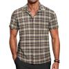 COOFANDY Mens Short Sleeve Button Down Shirt Plaid Button Up Shirts Casual 75% Cotton Work Shirts(Brown)