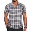 COOFANDY Mens Short Sleeve Button Down Shirt Plaid Button Up Shirts Casual 75% Cotton Work Shirts(Dark Blue&white)