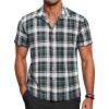 COOFANDY Mens Short Sleeve Button Down Shirt Plaid Button Up Shirts Casual 75% Cotton Work Shirts(Dark Green&white)