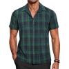 COOFANDY Mens Short Sleeve Button Down Shirt Plaid Button Up Shirts Casual 75% Cotton Work Shirts(Green&blue)