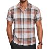 COOFANDY Mens Short Sleeve Button Down Shirt Plaid Button Up Shirts Casual 75% Cotton Work Shirts(Orange)