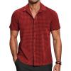 COOFANDY Mens Short Sleeve Button Down Shirt Plaid Button Up Shirts Casual 75% Cotton Work Shirts(Red&black)