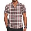 COOFANDY Mens Short Sleeve Button Down Shirt Plaid Button Up Shirts Casual 75% Cotton Work Shirts(Wine Red&white)