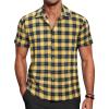COOFANDY Mens Short Sleeve Button Down Shirt Plaid Button Up Shirts Casual 75% Cotton Work Shirts(Yellow&blue)