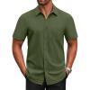 COOFANDY Men’s Short Sleeve Button Down Shirts Casual Dress Shirts for Men Untucked Shirt with Pocket(Army Green)