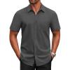 COOFANDY Men’s Short Sleeve Button Down Shirts Casual Dress Shirts for Men Untucked Shirt with Pocket(Dark Grey)