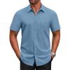 COOFANDY Men’s Short Sleeve Button Down Shirts Casual Dress Shirts for Men Untucked Shirt with Pocket(Grey Blue)