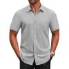 COOFANDY Men’s Short Sleeve Button Down Shirts Casual Dress Shirts for Men Untucked Shirt with Pocket(Light Grey)